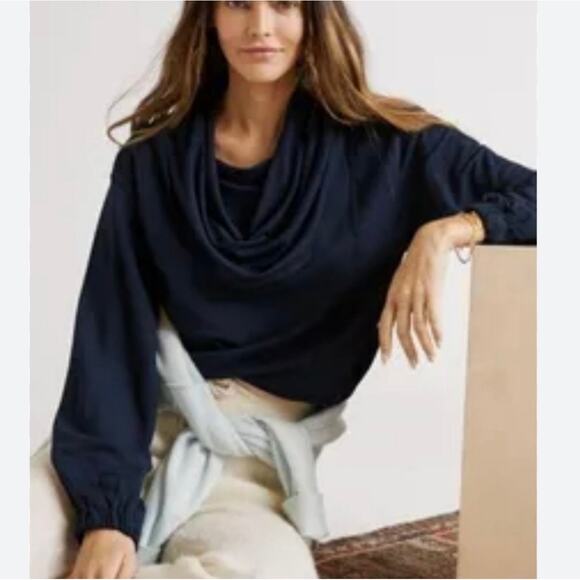 NEW Anthropologie Daily Practice Slouchy Cowl Navy Blue Cropped Boho Top Size XS - Picture 7 of 7